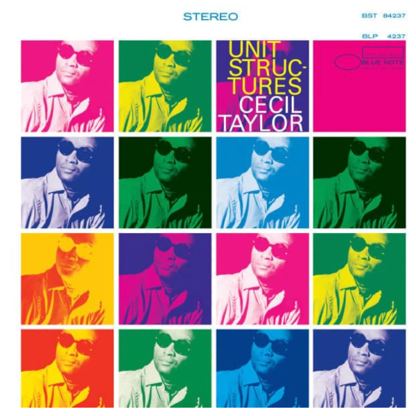 Album cover with a grid of colorful portraits and 'Unit Structures' by Cecil Taylor text.
