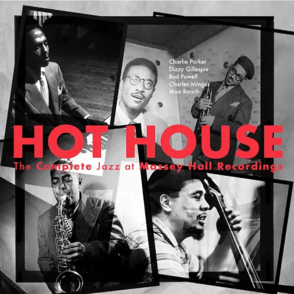 Album cover for 'Hot House' featuring black and white photos of jazz musicians with red text.