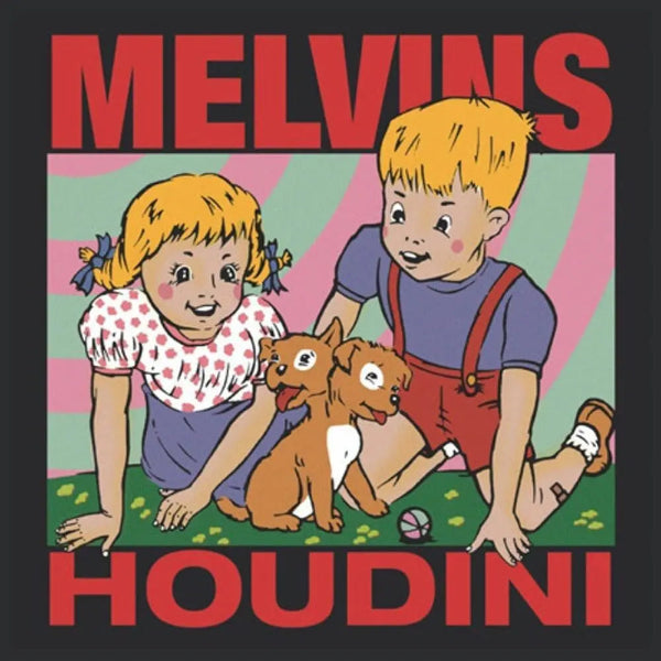 Album cover for 'Houdini' by Melvins featuring cartoon children and a dog.