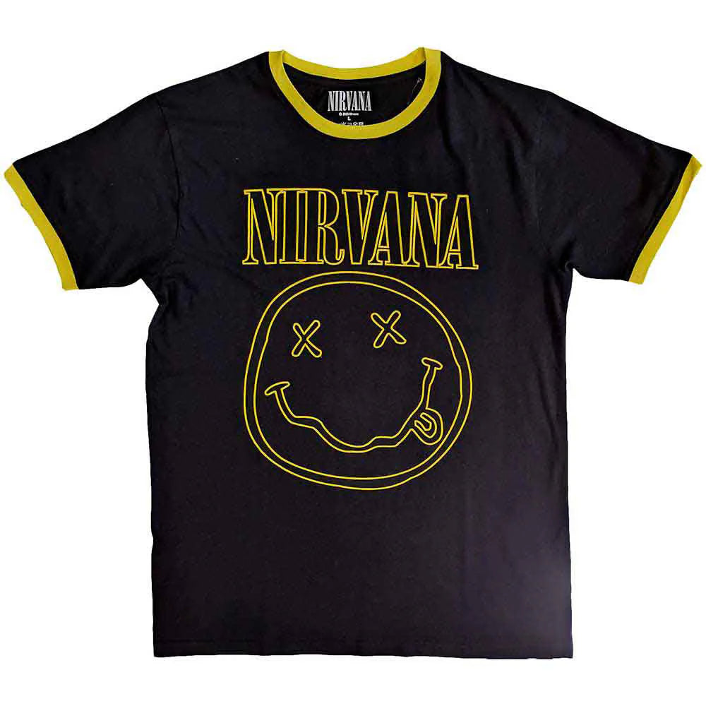Nirvana - Yellow Outline Happy Face (T-Shirt)
