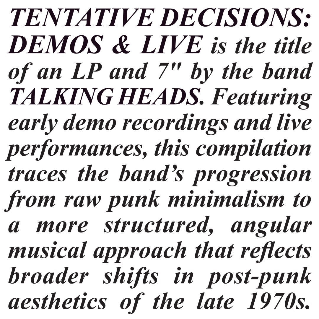 Talking Heads - Tentative Decisions 1974-1976 (Black Friday '25)
