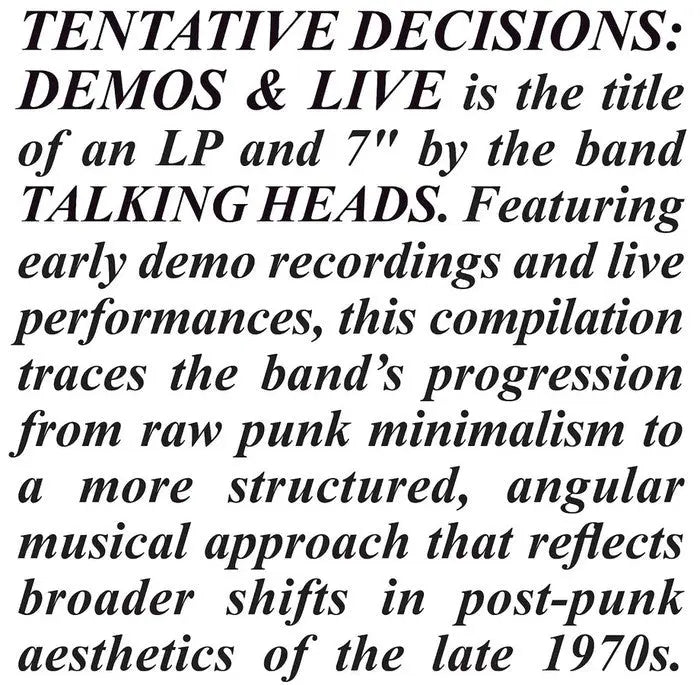 Talking Heads - Tentative Decisions: Demos and Live (Vinyl)