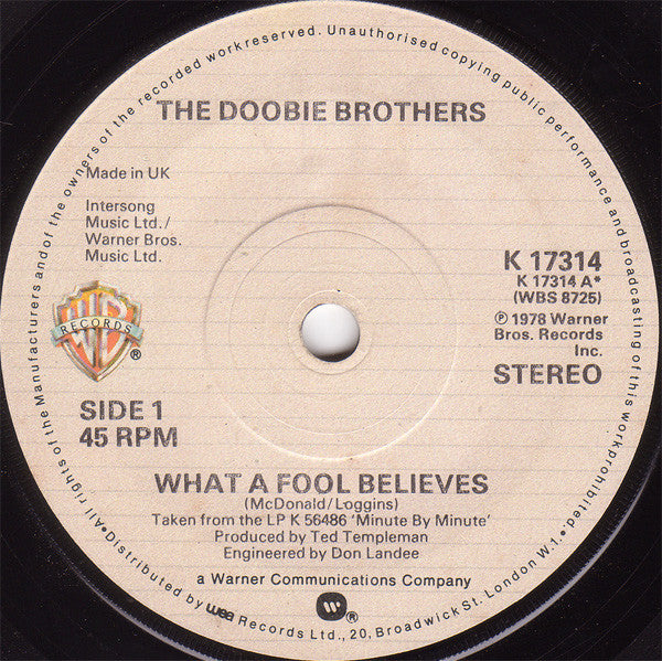 The Doobie Brothers - What a Fool to Believe (7" SECONDHAND)