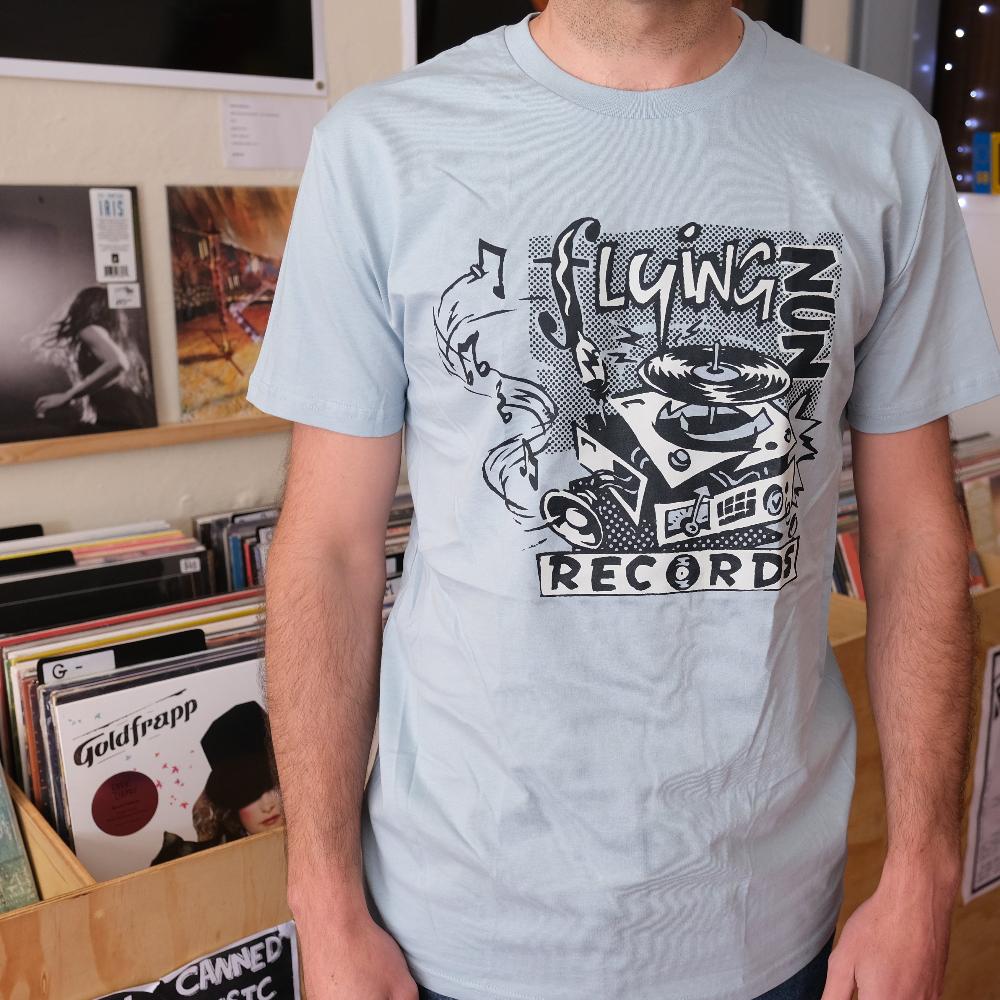 Flying Nun Exploding Turntable T-Shirt (Pale Blue) - Flying Nun  | Vinyl | CD