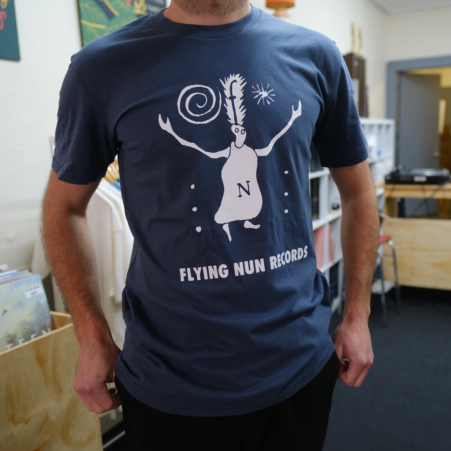 Fuzzy Flying Nun T-Shirt (Petrol Blue) - Flying Nun | Music T-Shirt