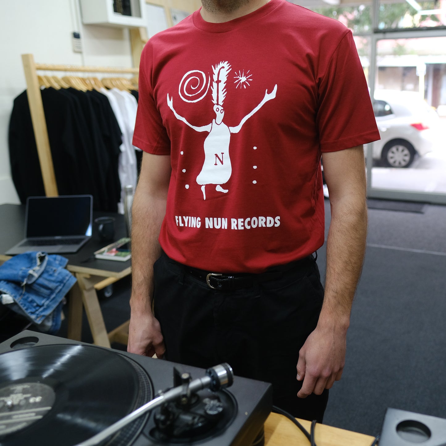 
                  
                    Fuzzy Flying Nun T-Shirt (Cardinal Red) I NZ Music & Band Merchandise
                  
                