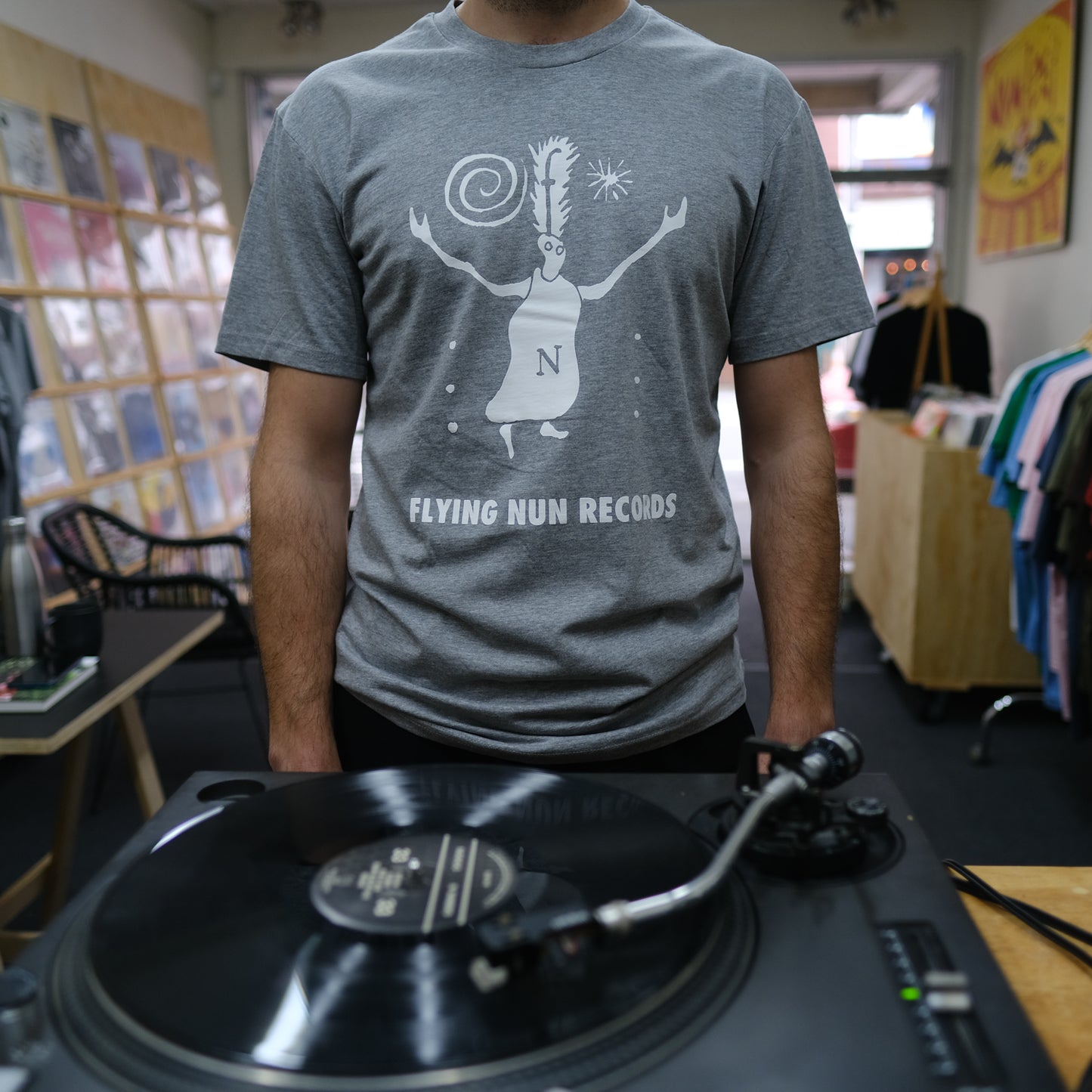 Fuzzy Flying Nun T-Shirt (Grey Marle) - Flying Nun | Music T-Shirt