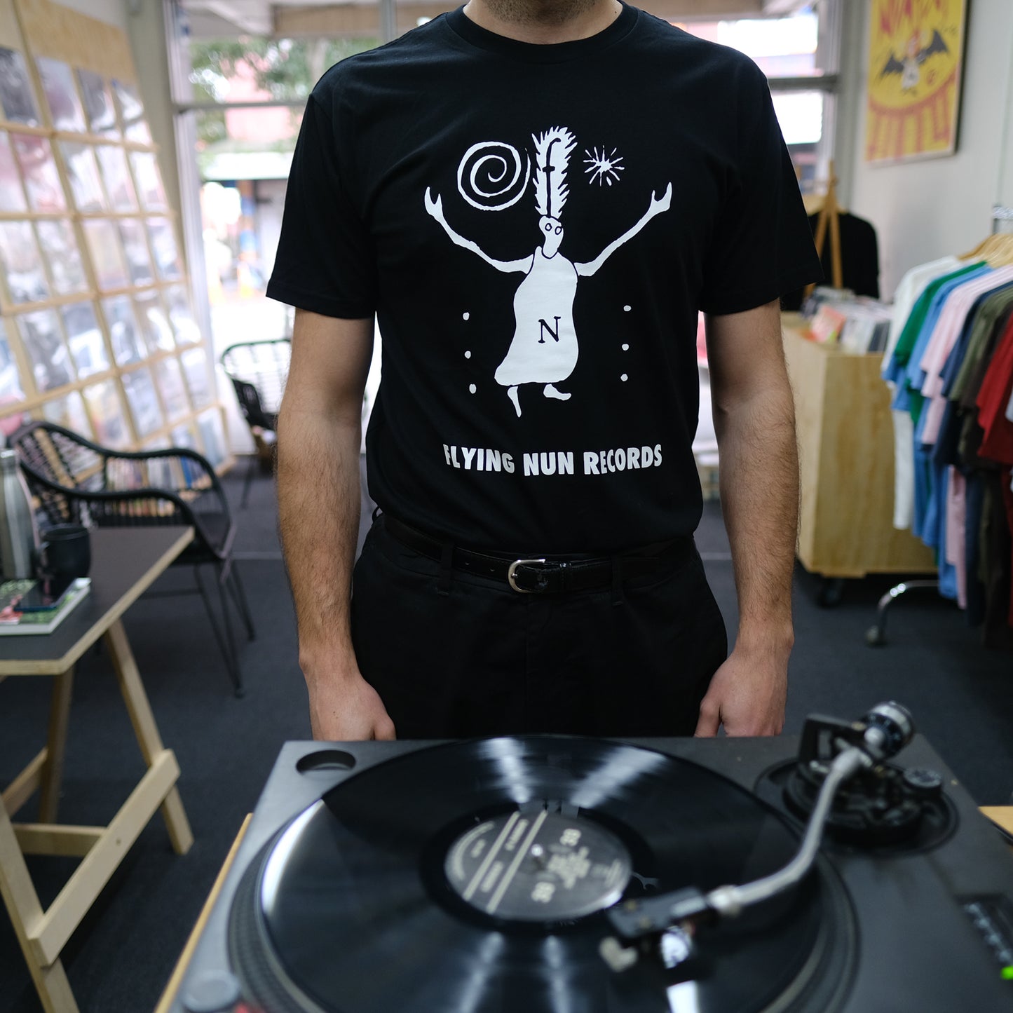 Fuzzy Flying Nun T-Shirt (Black) - Flying Nun | Music T-Shirt