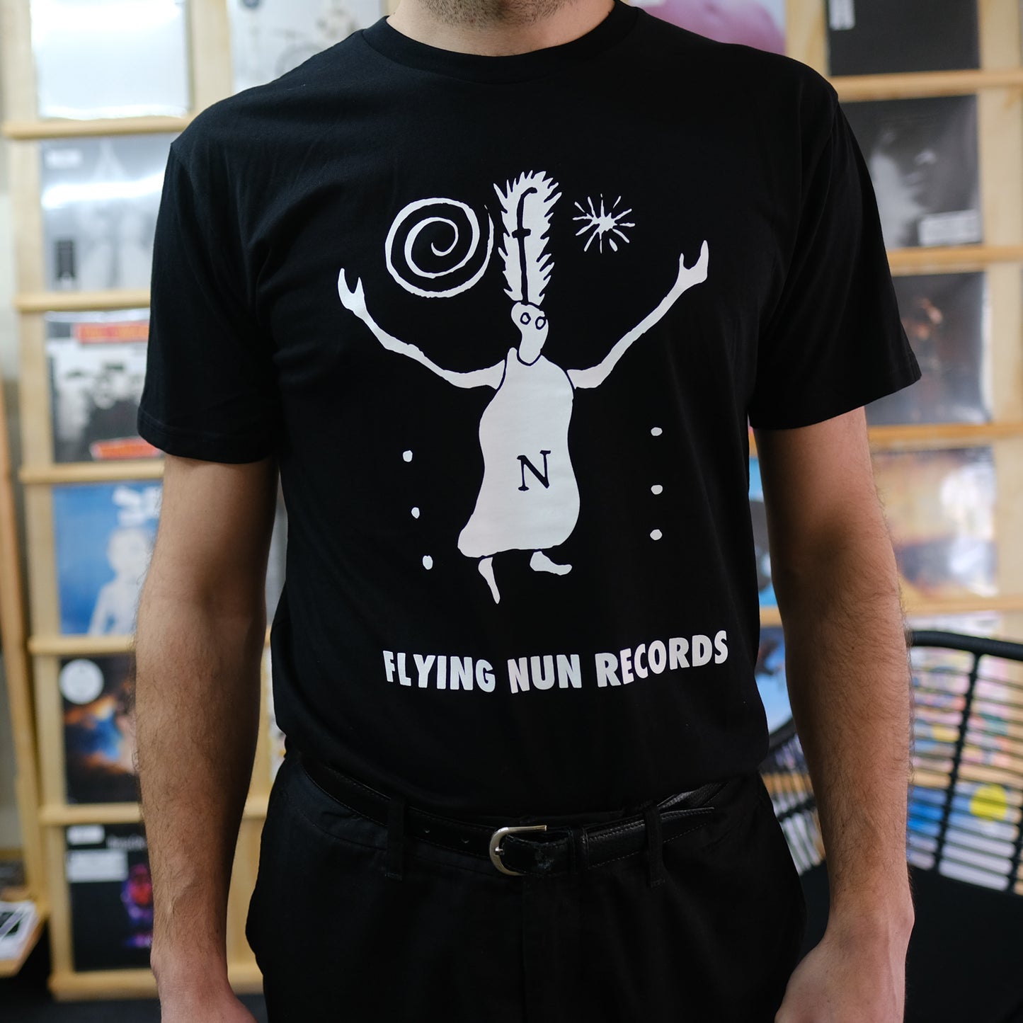 Fuzzy Flying Nun T-Shirt (Black) - Flying Nun | Music T-Shirt