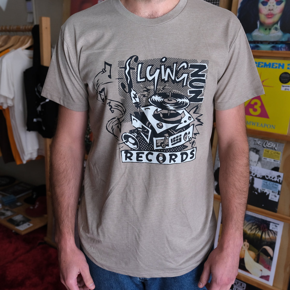 Flying Nun Exploding Turntable T-Shirt (Light Grey) - Flying Nun  | Vinyl | CD