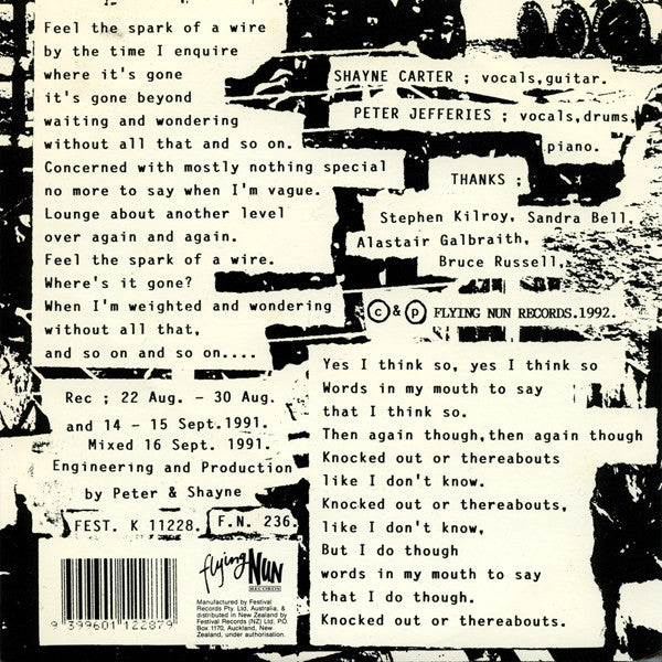 FN236 Shayne Carter & Peter Jefferies - Knocked Out Or Thereabouts ‎(1992) - Flying Nun  | Vinyl | CD