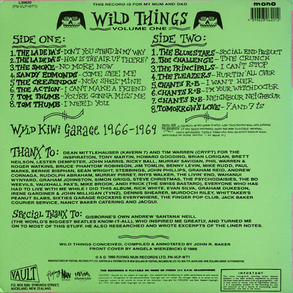 FN VLP-WT1 Various - Wild Things - Wyld Kiwi Garage 1966-1969 (1990) - Flying Nun  | Vinyl | CD