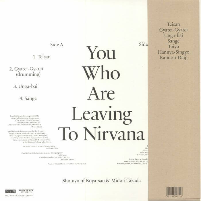 Shomyo of Koya-san & Midori Takada – You Who Are Leaving To Nirvana - Flying Nun  | Vinyl | CD
